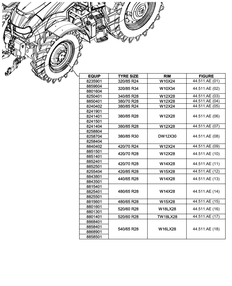 Схема запчастей Case IH MAXXUM 145 - (00.000.44[01]) - PICTORIAL INDEX - WHEELS (00) - GENERAL & PICTORIAL INDEX