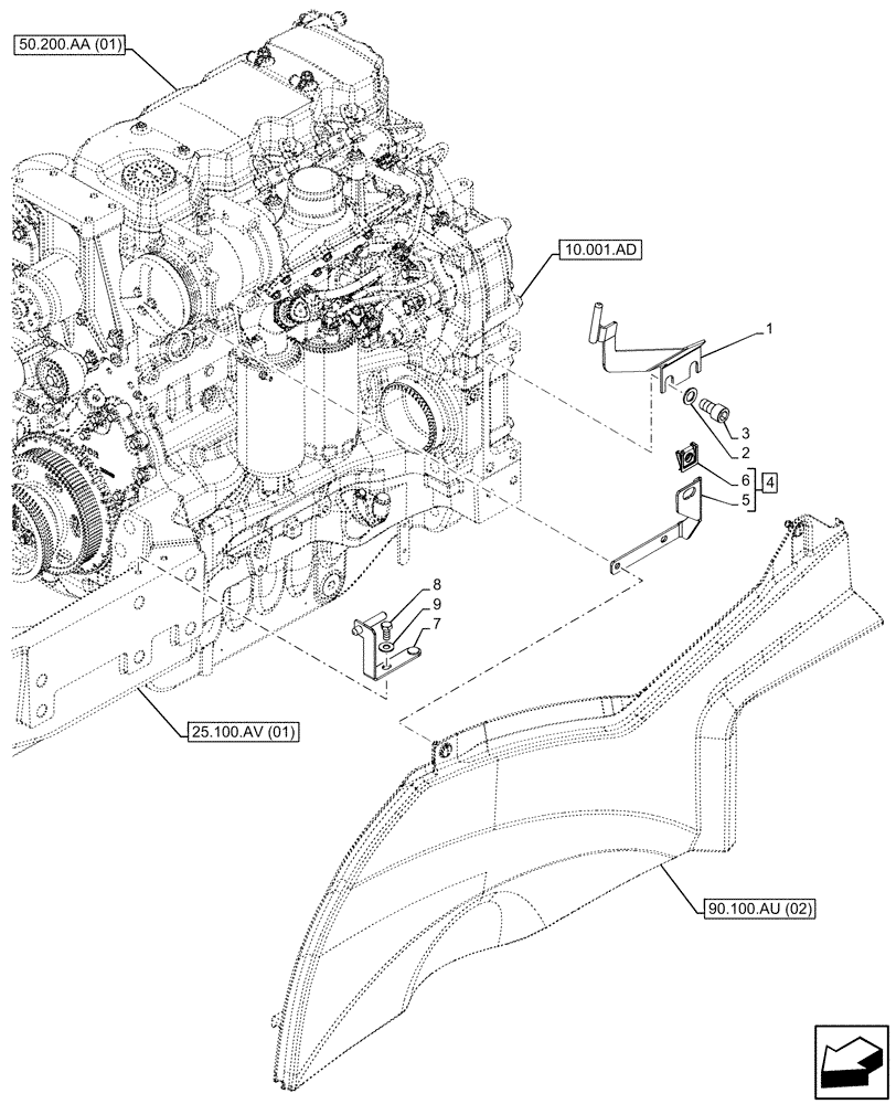 Схема запчастей Case IH MAXXUM 115 - (90.102.AW[01]) - VAR - 392209, 743729, 744985 - HOOD, SUPPORT, STOP, LEFT SIDE (90) - PLATFORM, CAB, BODYWORK AND DECALS