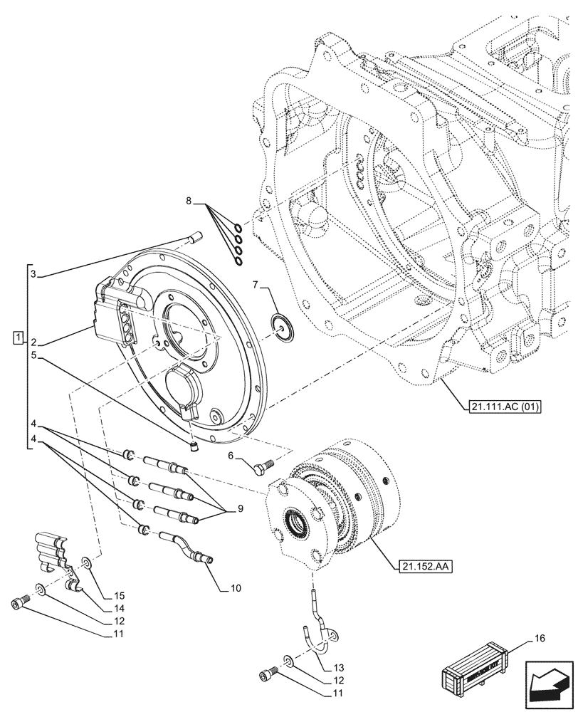 Схема запчастей Case IH MAXXUM 150 - (21.152.AM[01]) - VAR - 392195, 392204, 743764, 743766, 758413, 758414, 758415, 758416, 758581, 759375, 759377, 759379 - TRANSMISSION, SHAFT, COVER (21) - TRANSMISSION