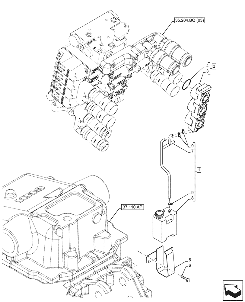 Схема запчастей Case IH MAXXUM 135 - (35.204.BW[06]) - VAR - 743733 - 4 REMOTE CONTROL VALVE, RESERVOIR (35) - HYDRAULIC SYSTEMS