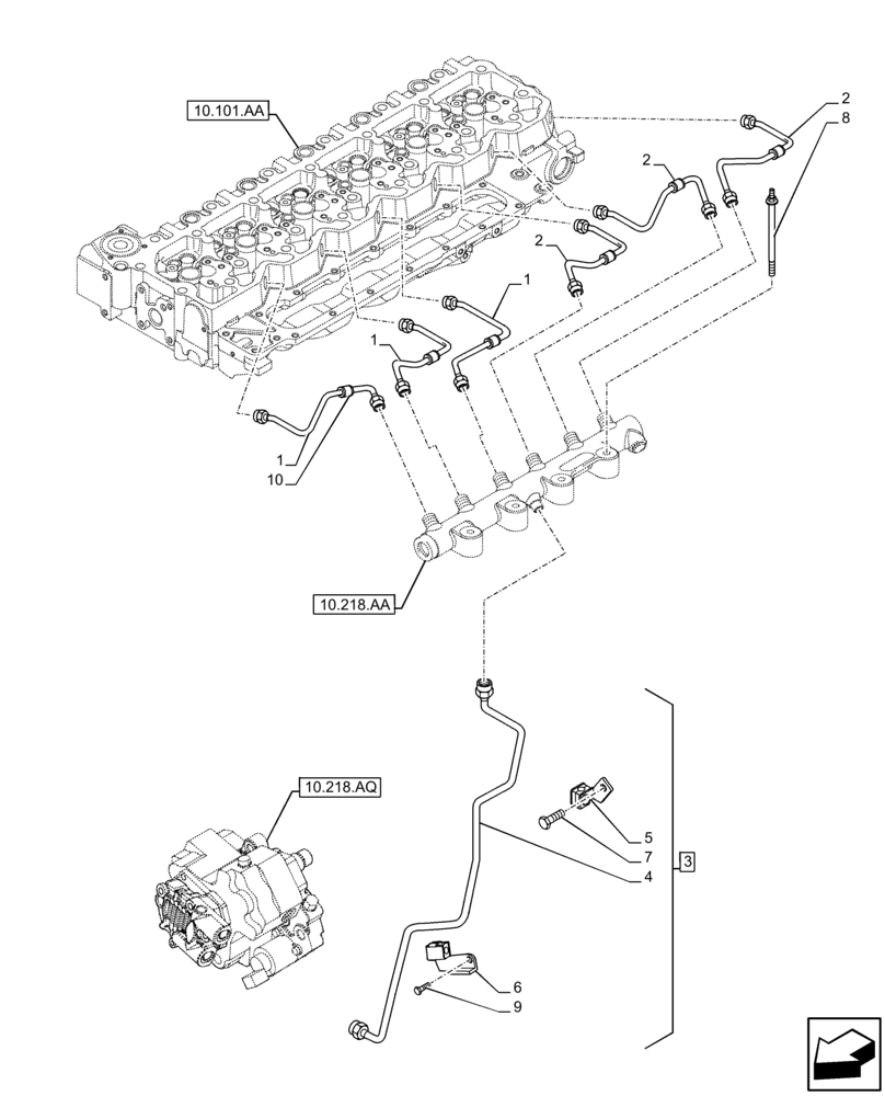 Схема запчастей Case IH F4HFE96872 J101 - (10.218.AI[01]) - FUEL LINE, PIPE (10) - ENGINE