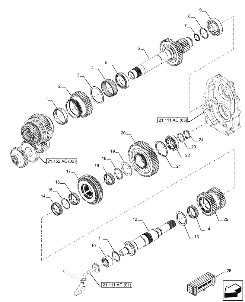 Схема запчастей Case IH MAXXUM 115 - (21.152.AE[03]) - VAR - 392195, 392204, 743764, 743766, 758413, 758414, 758415, 758416, 758581, 759375, 759377, 759379 - TRANSMISSION, CENTRAL REDUCTION GEAR (21) - TRANSMISSION