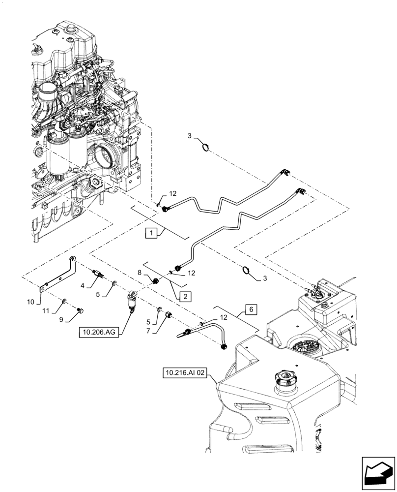 Схема запчастей Case IH MAXXUM 140 - (10.216.BA[02]) - FUEL LINES (10) - ENGINE