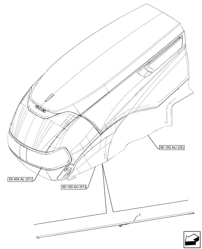 Схема запчастей Case IH MAXXUM 135 - (90.102.AU[06]) - VAR - 392209, 743729, 744985 - HOOD, SECURING STRAP (90) - PLATFORM, CAB, BODYWORK AND DECALS