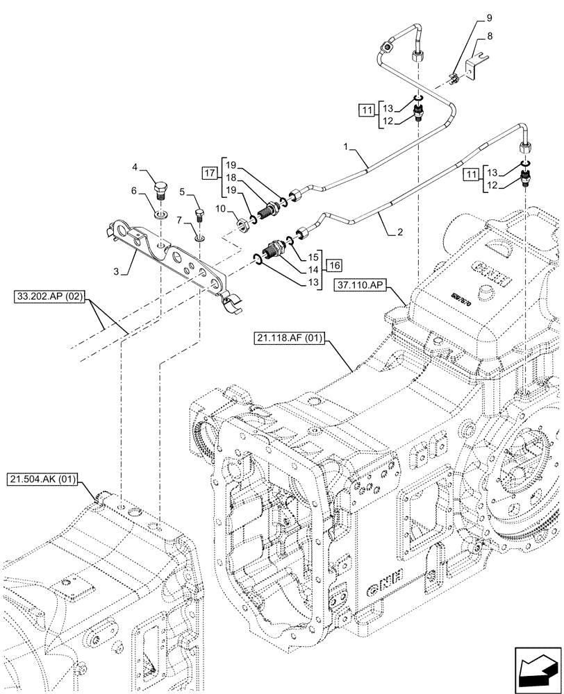 Схема запчастей Case IH MAXXUM 115 - (33.202.AP[01]) - VAR - 396247, 758442, 758549 - BRAKE LINES (33) - BRAKES & CONTROLS