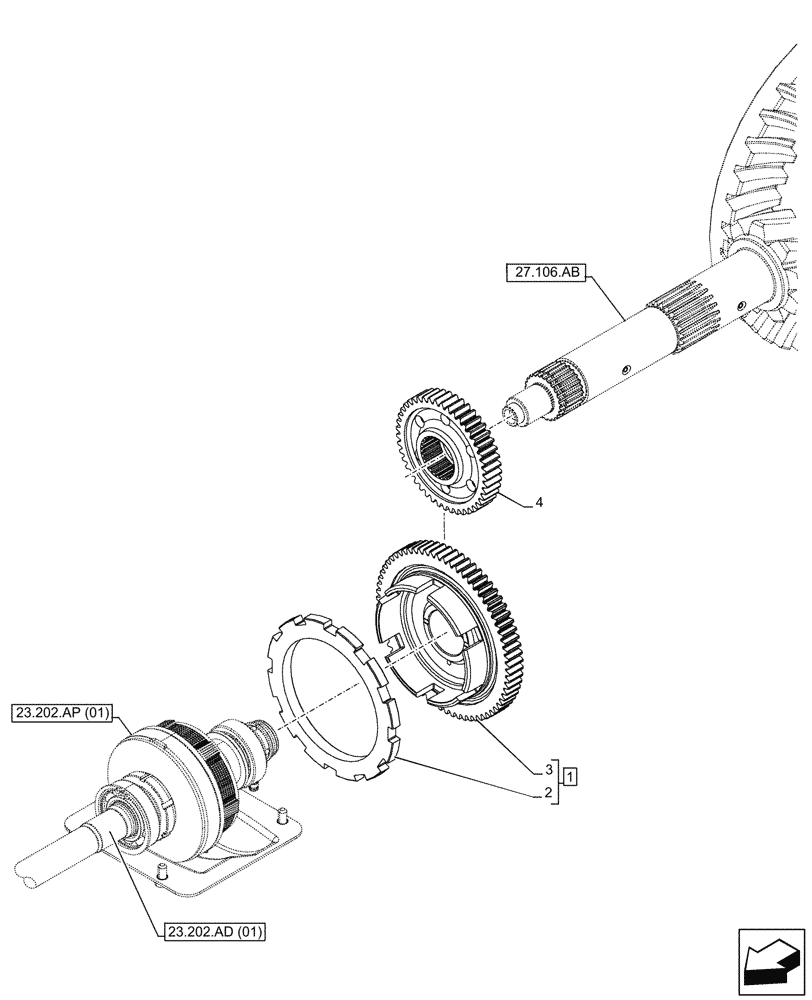 Схема запчастей Case IH MAXXUM 115 - (23.202.AI[01]) - VAR - 391223, 758538, 758539 - FRONT-WHEEL DRIVE ENGAGEMENT, GEAR (23) - FOUR WHEEL DRIVE SYSTEM