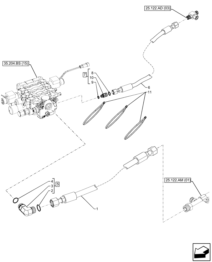 Схема запчастей Case IH MAXXUM 135 - (35.204.BX[10]) - VAR - 758351 - 3 MID-MOUNT CONTROL VALVES, MECHANICAL, LINE, NA (35) - HYDRAULIC SYSTEMS