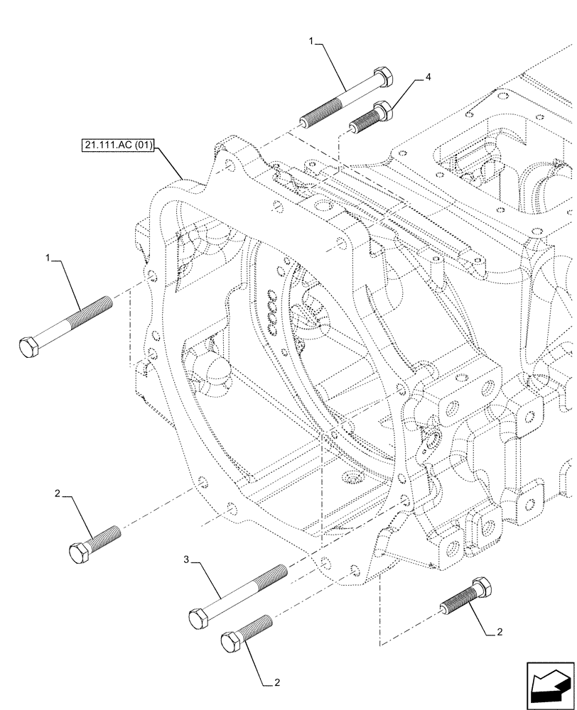 Схема запчастей Case IH MAXXUM 150 - (21.111.AC[07]) - VAR - 392195, 392204, 743764, 743766, 758413, 758414, 758415, 758416, 758581, 759375, 759377, 759379 - TRANSMISSION HOUSING, MOUNTING (21) - TRANSMISSION