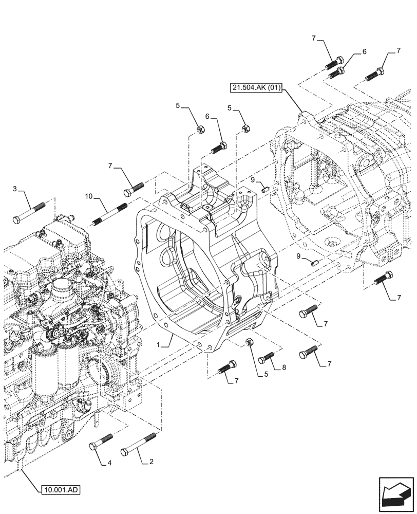 Схема запчастей Case IH MAXXUM 145 - (21.504.AK[04]) - VAR - 396247, 758442, 758549 - TRANSMISSION HOUSING, SPACER (21) - TRANSMISSION