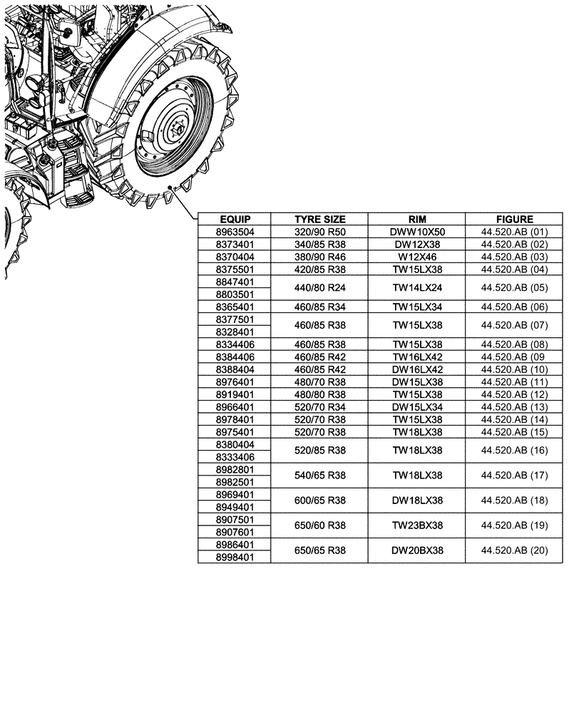 Схема запчастей Case IH MAXXUM 145 - (44.000.00[02]) - SECTION INDEX - WHEELS (44) - WHEELS