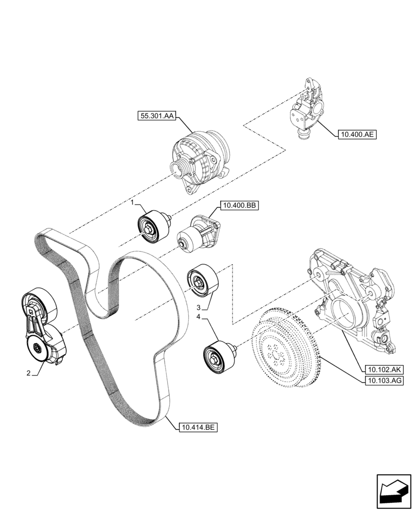 Схема запчастей Case IH F4HFE96872 J101 - (10.414.AE) - BELT TENSIONER (10) - ENGINE