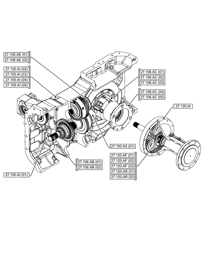 Схема запчастей Case IH MAXXUM 115 - (00.000.27) - PICTORIAL INDEX - REAR AXLE SYSTEM (00) - GENERAL & PICTORIAL INDEX
