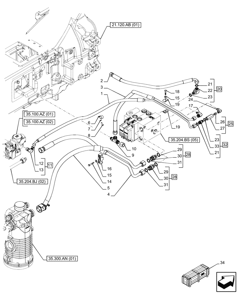 Схема запчастей Case IH PUMA 150 - (35.204.BS[07]) - VAR - 758065 - 2 ELECTRONIC MID MOUNTED VALVES, LINE (35) - HYDRAULIC SYSTEMS