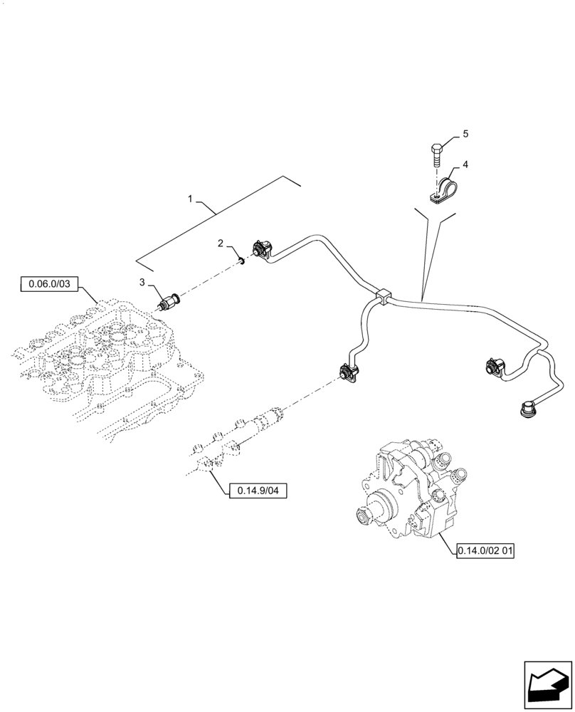 Схема запчастей Case IH MAXXUM 140 - (0.20.4/03) - INJECTION EQUIPMENT - PIPING (STD + VAR.330003-332115-332116) (01) - ENGINE