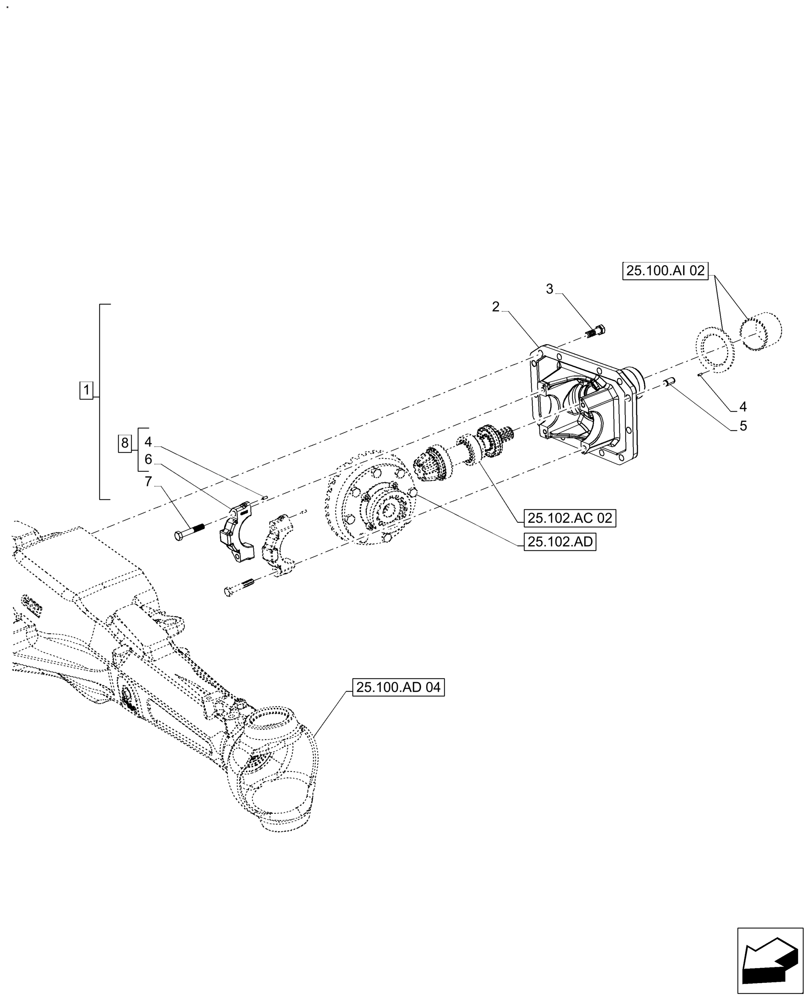 Схема запчастей Case IH FARMALL 140A - (25.102.AC[01]) - VAR - 390509 - FRONT AXLE, DIFFERENTIAL CARRIER (25) - FRONT AXLE SYSTEM