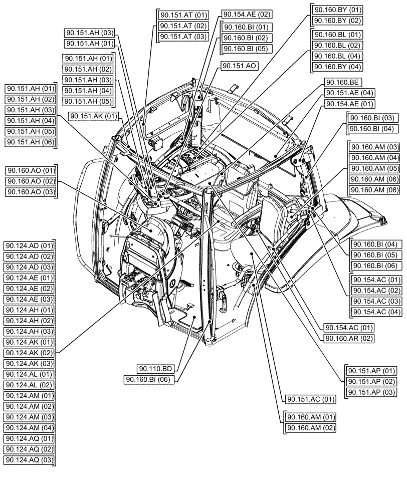 Схема запчастей Case IH MAXXUM 115 - (00.000.90[02]) - PICTORIAL INDEX - PLATFORM, CAB, BODYWORK AND DECALS (00) - GENERAL & PICTORIAL INDEX