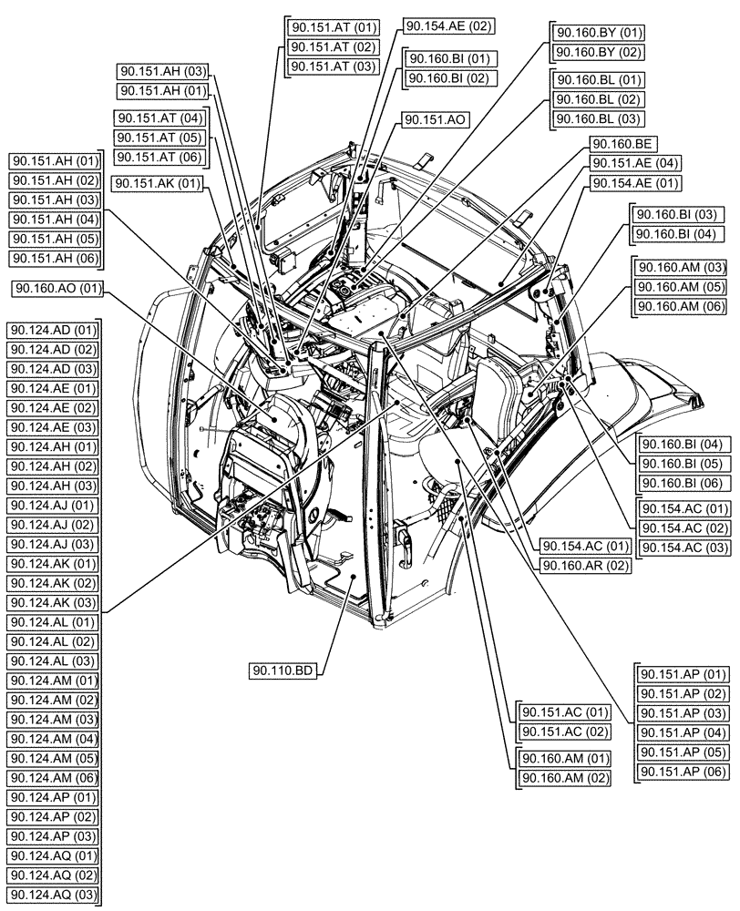 Схема запчастей Case IH MAXXUM 145 - (00.000.90[02]) - PICTORIAL INDEX - PLATFORM, CAB, BODYWORK AND DECALS (00) - GENERAL & PICTORIAL INDEX