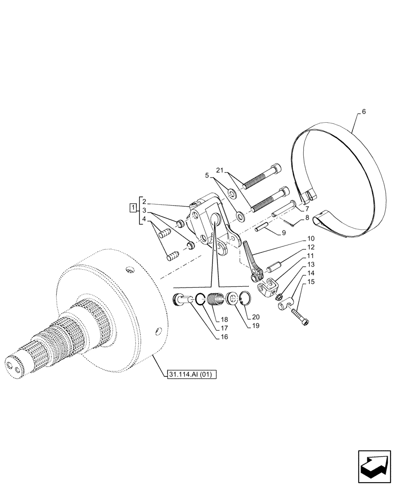 Схема запчастей Case IH MAXXUM 115 - (31.114.AI[02]) - VAR - 758440 - PTO CLUTCH, BRAKE (540/1000 RPM), BRAKE (31) - IMPLEMENT POWER TAKE OFF