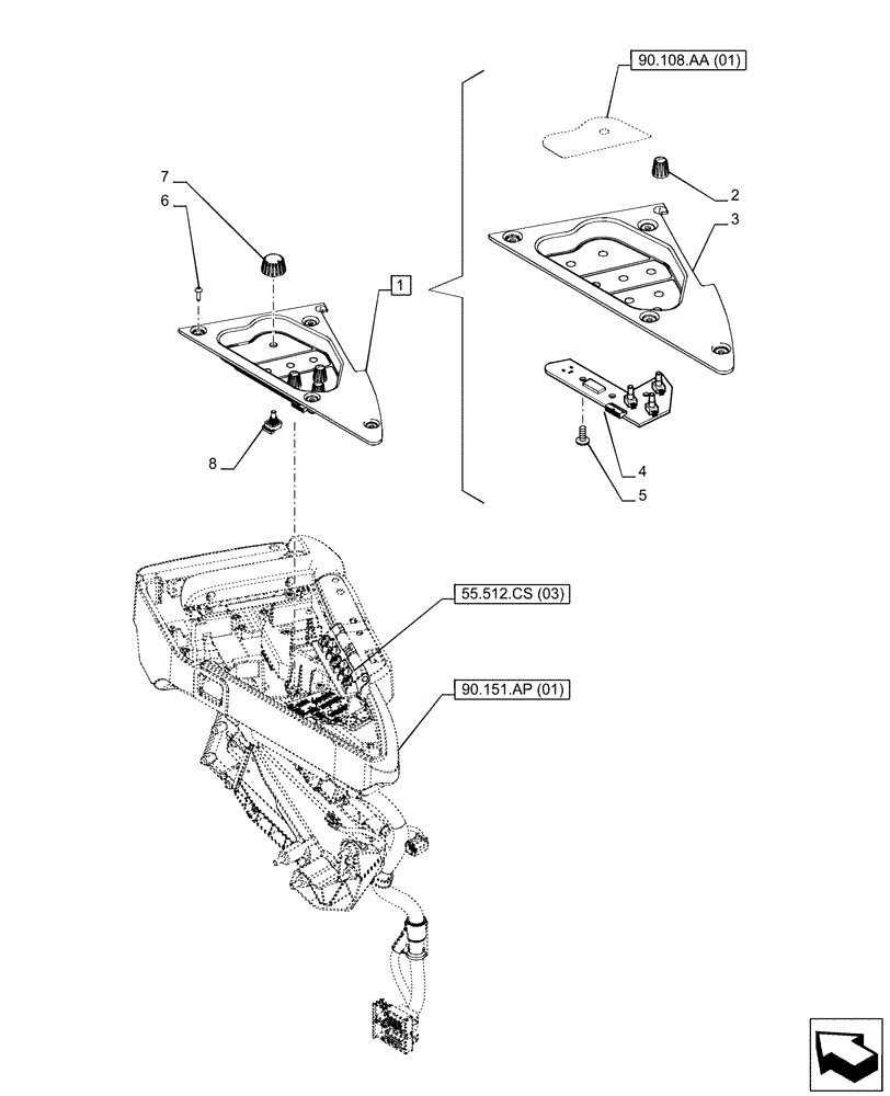 Схема запчастей Case IH PUMA 150 - (55.512.CS[18]) - ARMREST, ELECTRONIC CONTROL UNIT (55) - ELECTRICAL SYSTEMS