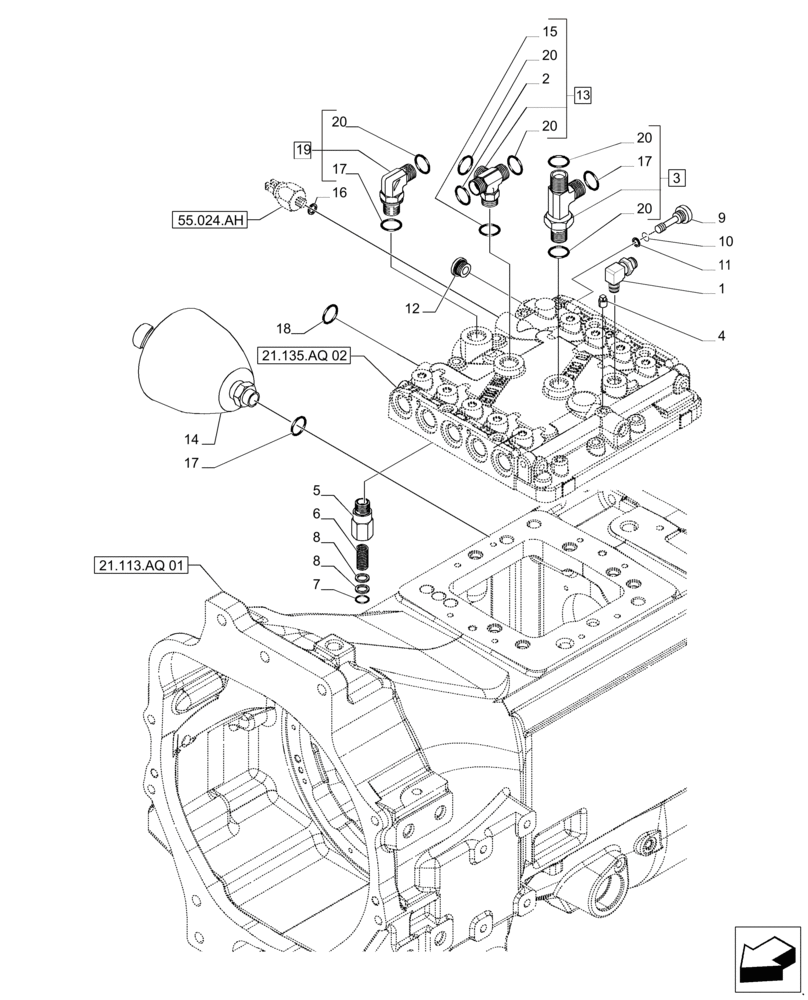 Схема запчастей Case IH PUMA 215 - (21.135.AQ[03]) - TRANSMISSION TOP COVER CONTROL VALVE RELATED PARTS (21) - TRANSMISSION