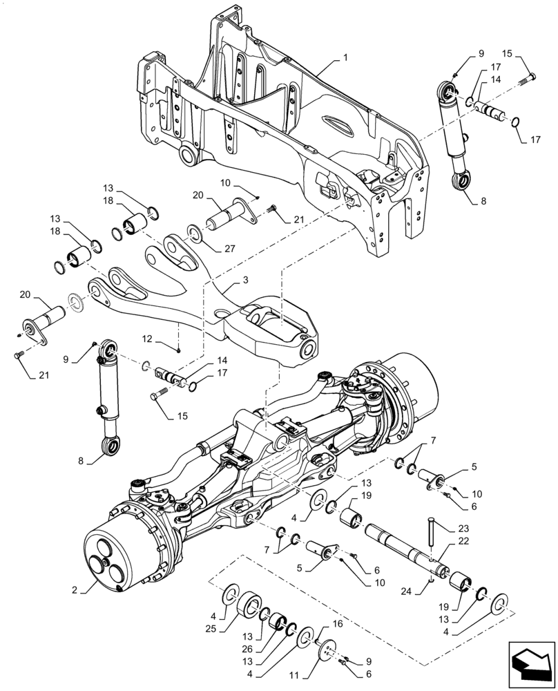 Схема запчастей Case IH MAGNUM 3154 - (25.100.BB[02]) - VAR- 429199 - FRONT AXLE SUSPENSION, CLASS 5 MFD AXLE - ASN ZFRF05001 (25) - FRONT AXLE SYSTEM