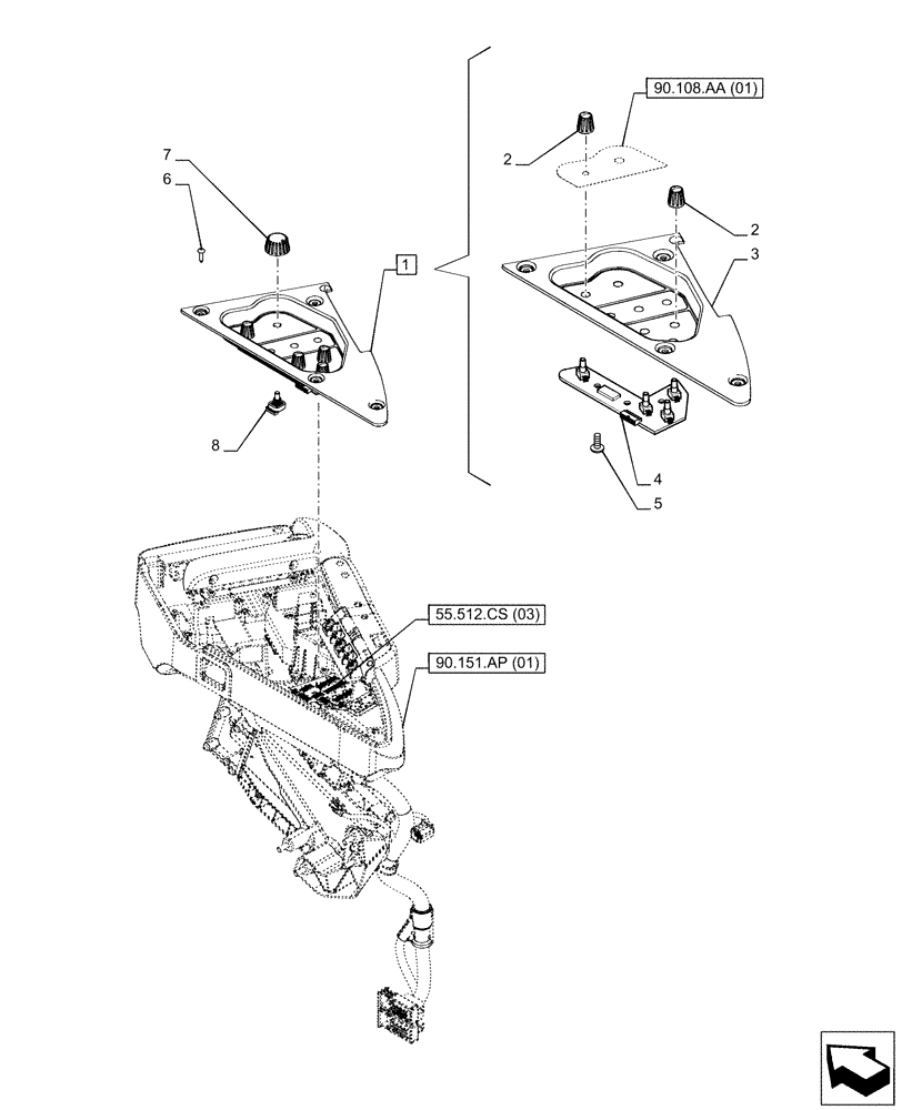 Схема запчастей Case IH PUMA 220 CVT - (55.512.CS[08]) - ARMREST, ELECTRONIC CONTROL UNIT (55) - ELECTRICAL SYSTEMS