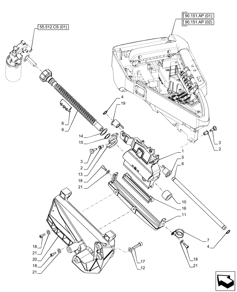 Схема запчастей Case IH PUMA 220 - (90.151.AP[04]) - ARMREST, SUPPORT, SLIDE MECHANISM (90) - PLATFORM, CAB, BODYWORK AND DECALS