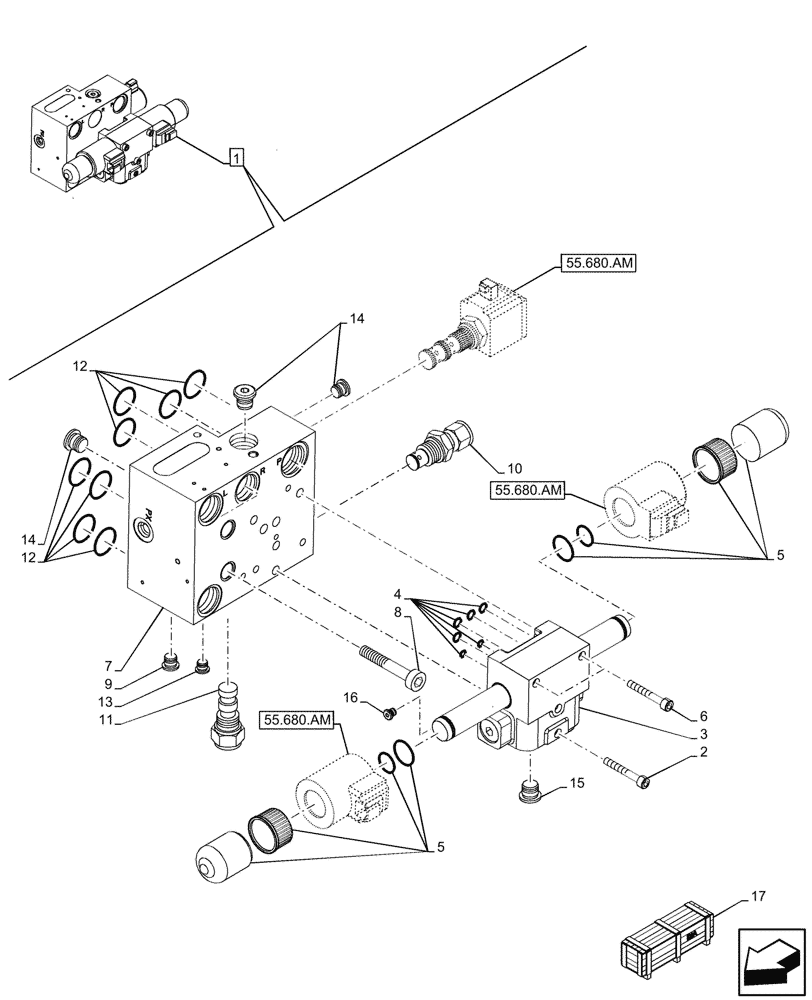 Схема запчастей Case IH MAXXUM 145 - (41.432.AE[03]) - VAR - 743812 - AUTOGUIDANCE, VALVE, COMPONENTS (41) - STEERING