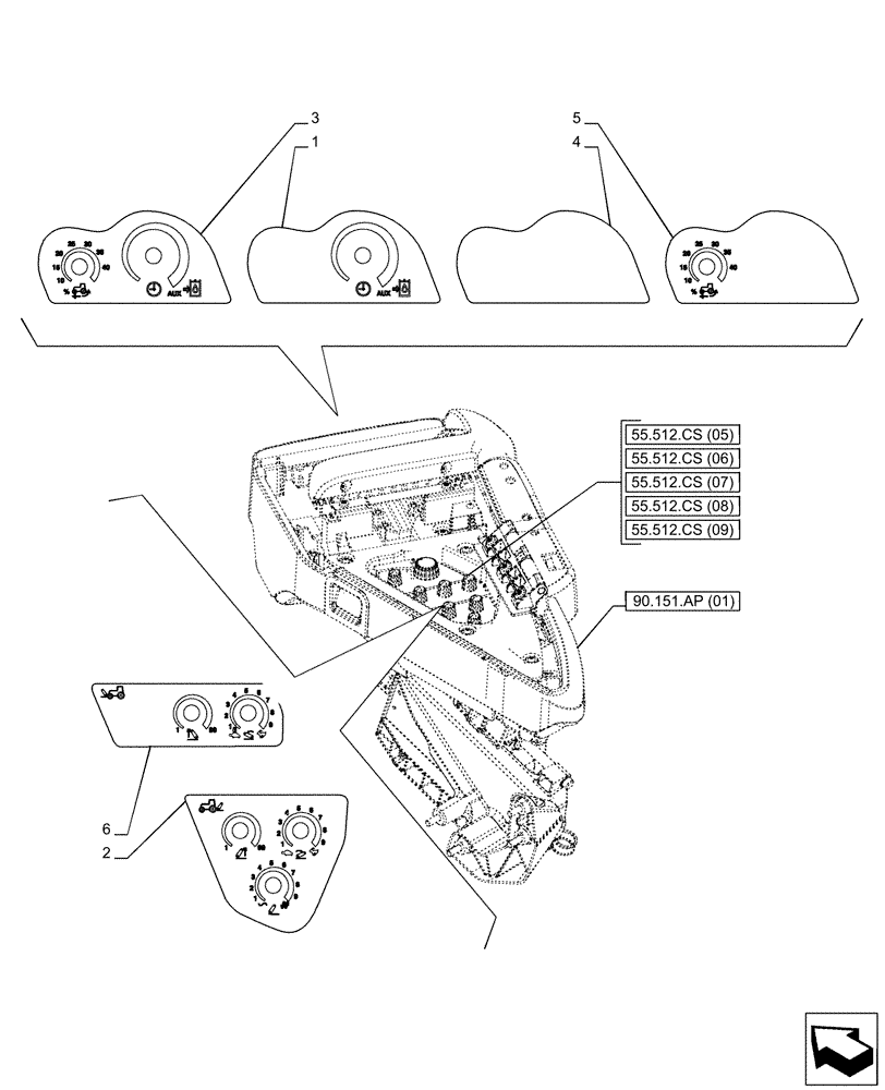 Схема запчастей Case IH PUMA 220 - (90.108.AA[01]) - DECALS, ARMREST, ELECTRONIC CONTROL (90) - PLATFORM, CAB, BODYWORK AND DECALS