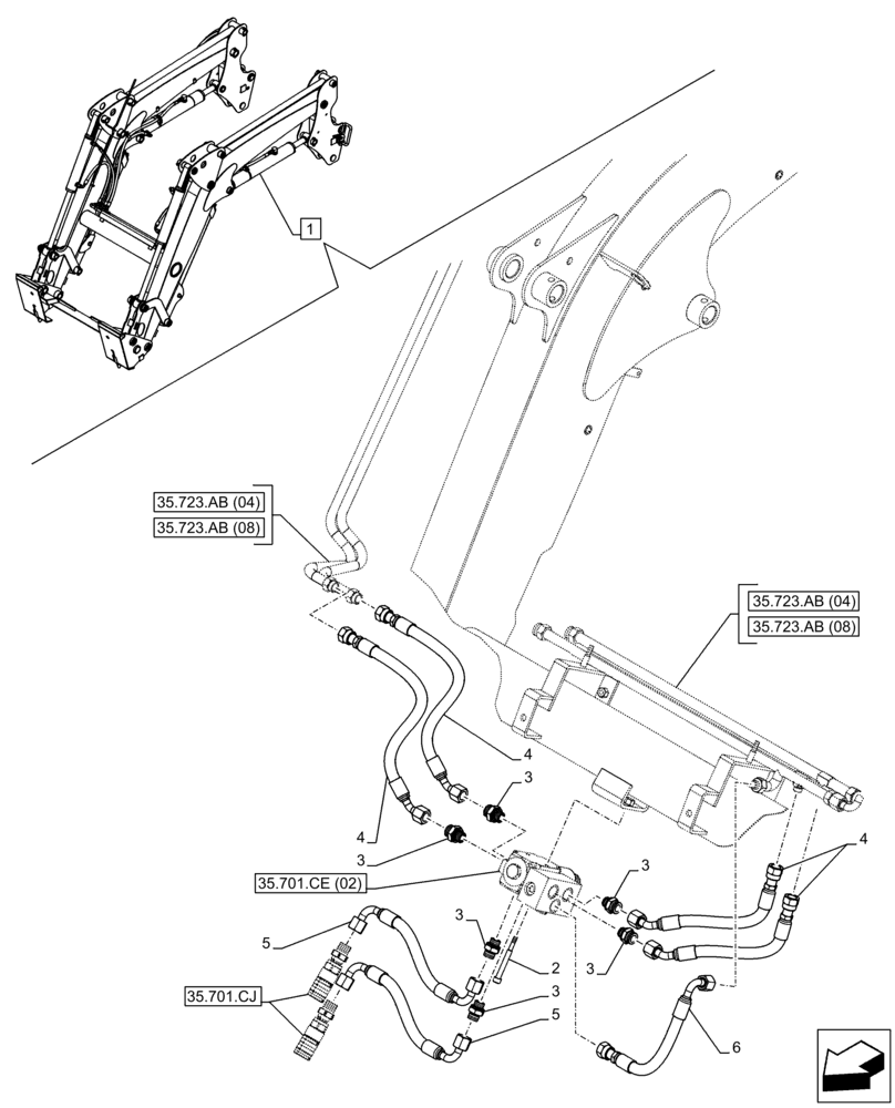 Схема запчастей Case IH FARMALL 105C - (35.701.CH[02]) - VAR - 336735, 336739, 336745, 336747 - LOADER BUCKET, VALVE, PIPE (35) - HYDRAULIC SYSTEMS