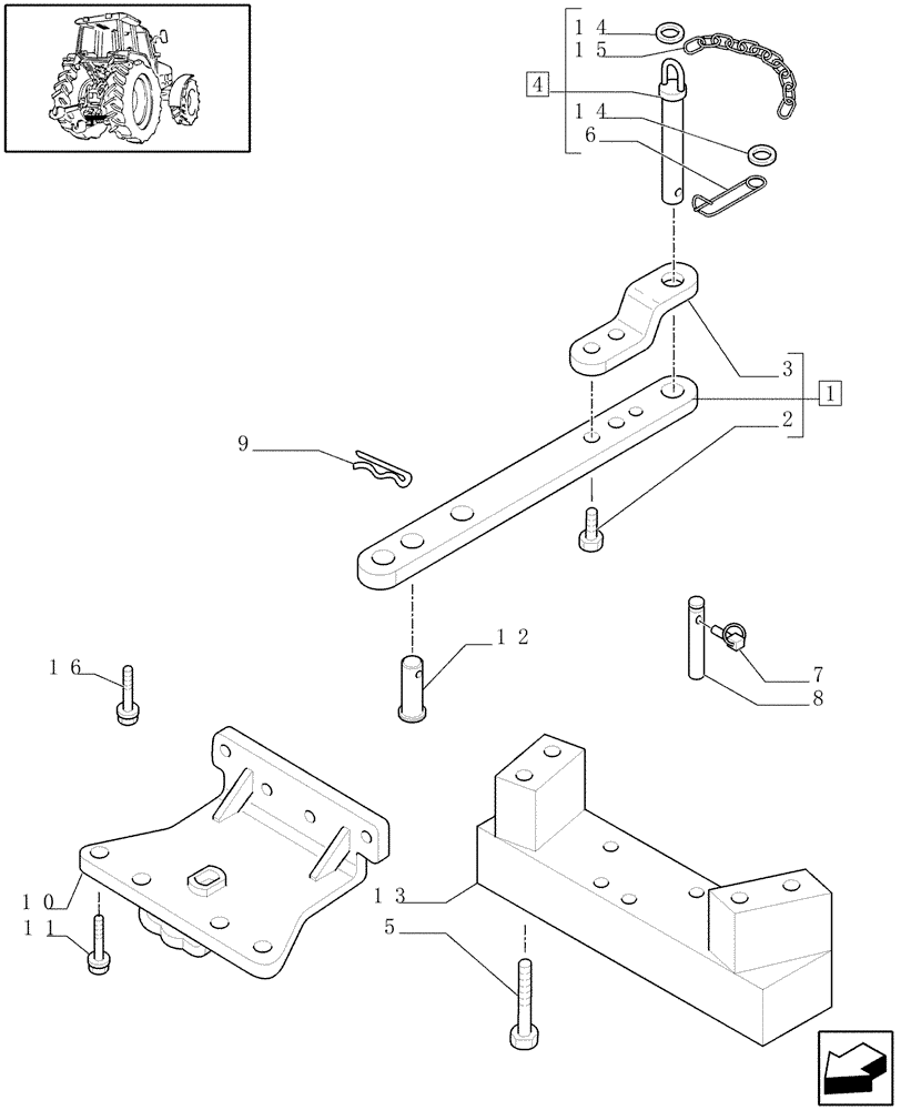 Схема запчастей Case IH MAXXUM 120 - (1.89.0[01A]) - DRAWBAR FOR SLIDING SUPPORT - D5818 (VAR.330918) (09) - IMPLEMENT LIFT