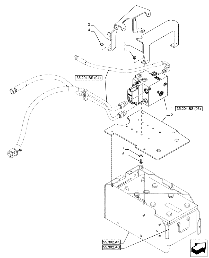 Схема запчастей Case IH PUMA 185 - (35.204.BS[02]) - VAR - 758064 - 1 ELECTRONIC MID MOUNTED VALVES (35) - HYDRAULIC SYSTEMS