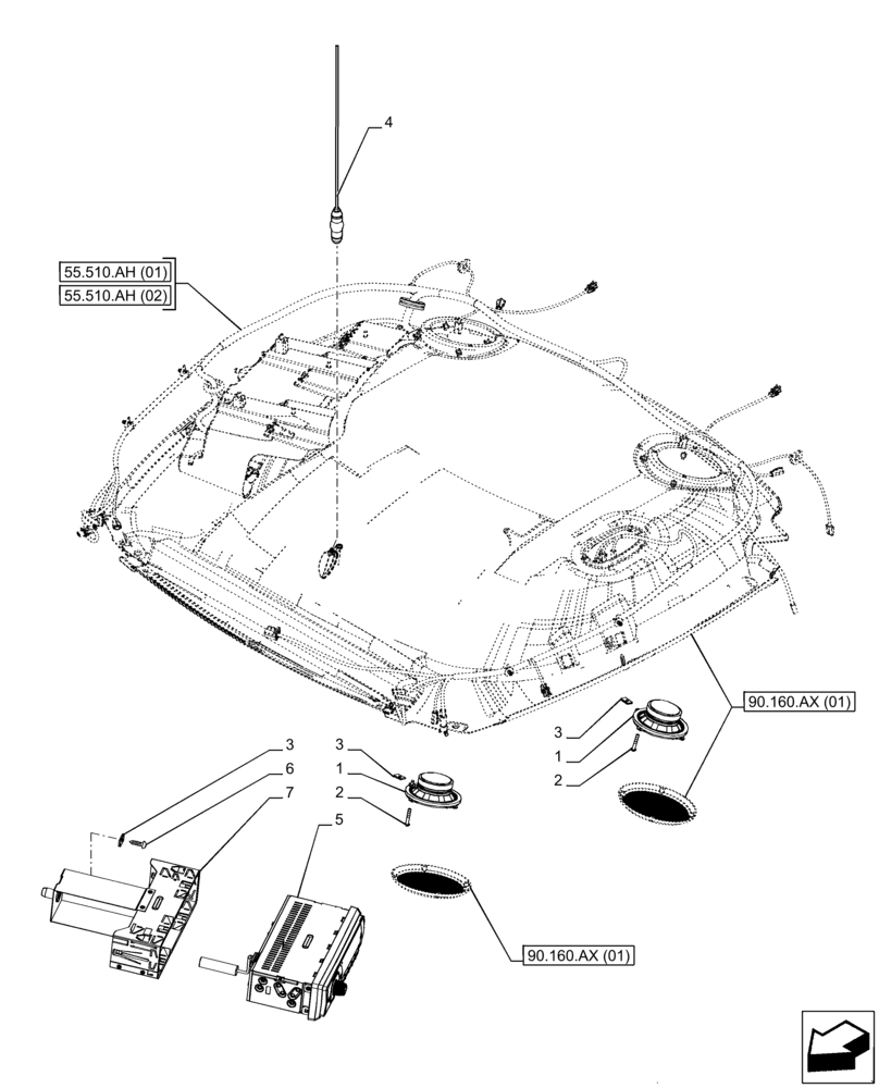 Схема запчастей Case IH PUMA 165 - (55.512.AA[02]) - VAR - 758255, 758256, 758257 - CAB, RADIO (55) - ELECTRICAL SYSTEMS