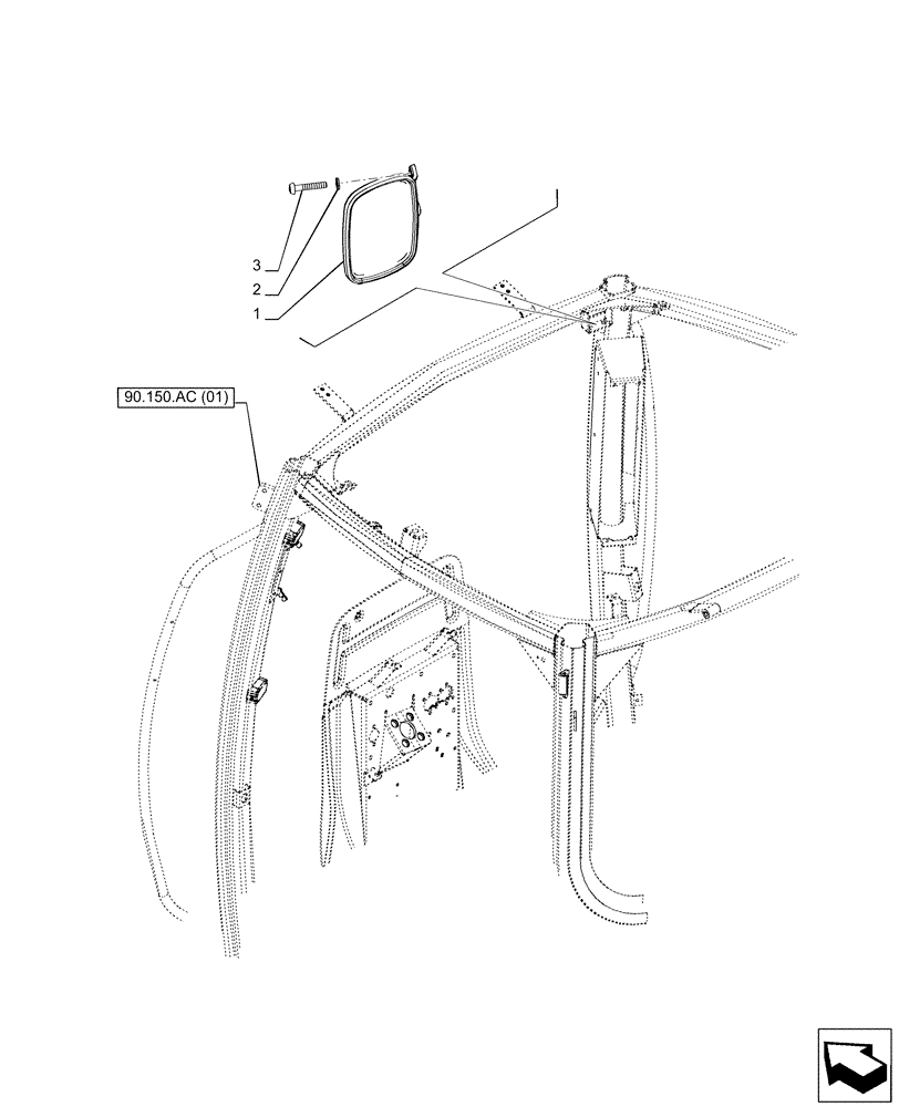 Схема запчастей Case IH PUMA 150 - (90.151.AK[02]) - REAR, MIRROR (90) - PLATFORM, CAB, BODYWORK AND DECALS