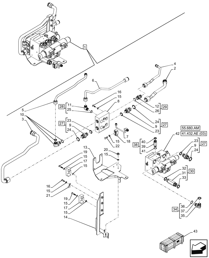 Схема запчастей Case IH MAXXUM 115 - (41.432.AE[02]) - VAR - 743812 - AUTOGUIDANCE, VALVE, COMPONENTS (41) - STEERING