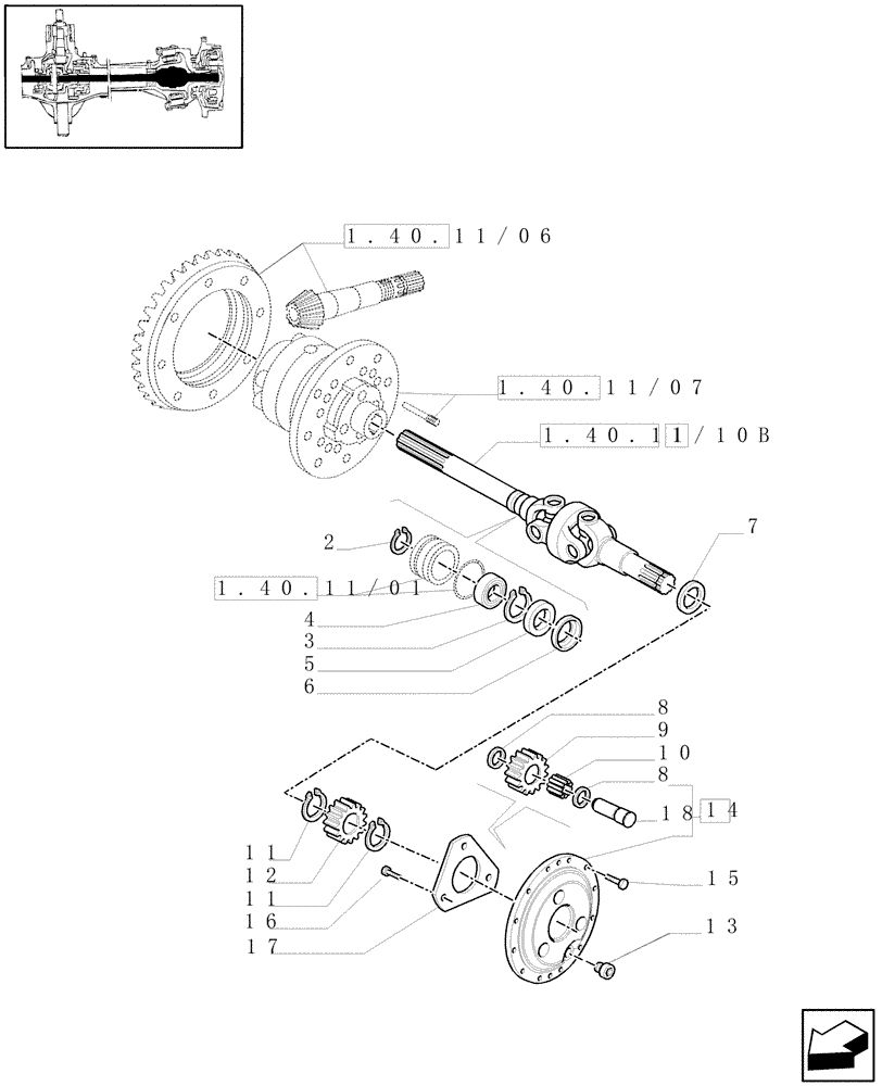 Схема запчастей Case IH MAXXUM 110 - (1.40.11/10[01A]) - 4WD (CL.3) FRONT AXLE WITH LIM. SLIP DIFF. LOCK AND BRAKES - SHAFT AND EPICYCLIC GEAR TRAIN - D6449 (VAR.330425) (04) - FRONT AXLE & STEERING