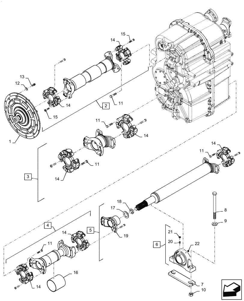 Схема запчастей Case IH STEIGER 600 - (21.300.04[01]) - DRIVESHAFT MOUNTING - 600 SERIES AXLE WITH 9C TRANSMISSION - STEIGER 550, 600 & QUADTRAC 550, 600 (21) - TRANSMISSION