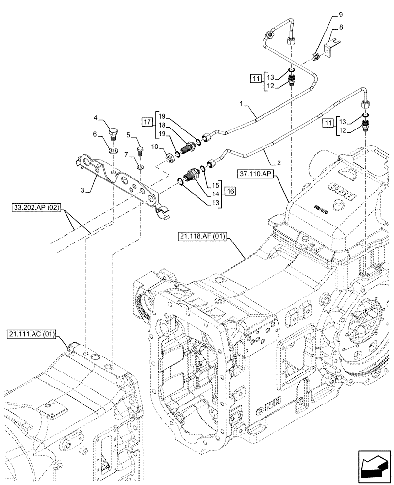 Схема запчастей Case IH MAXXUM 145 - (33.202.AP[01]) - VAR - 391828, 394835, 758441 - BRAKE LINE (33) - BRAKES & CONTROLS