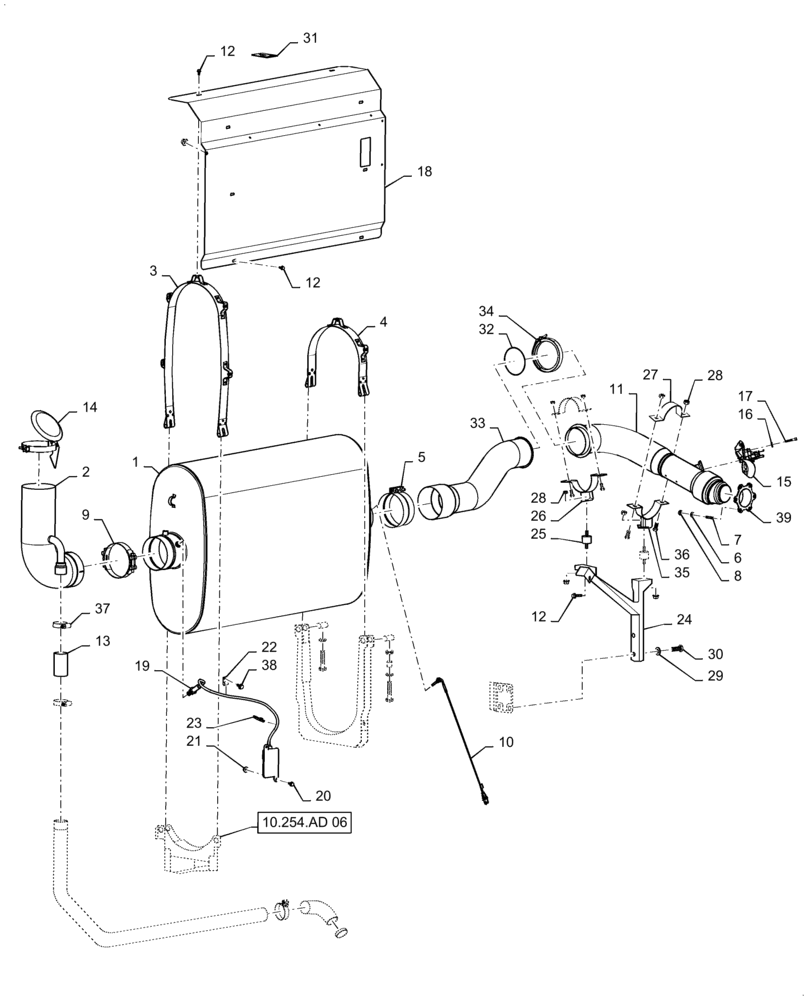 Схема запчастей Case IH 8230 - (10.254.04) - EXHAUST/MUFFLER 82/9230 T4 (10) - ENGINE