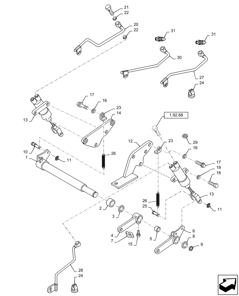 Схема запчастей Case IH JX90 - (1.67.1[02]) - BRAKE CONTROL RODS - C6837 (05) - REAR AXLE