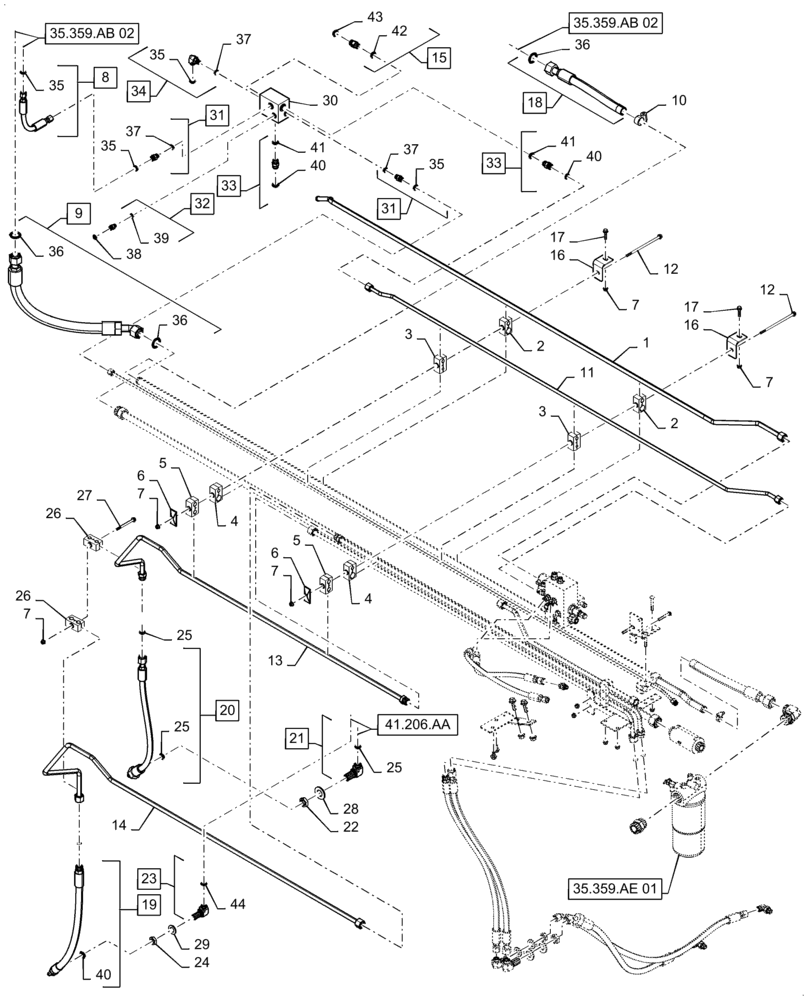 Схема запчастей Case IH 6140 - (35.359.AE[01]) - HYDRAULIC SYSTEM, LINES (35) - HYDRAULIC SYSTEMS