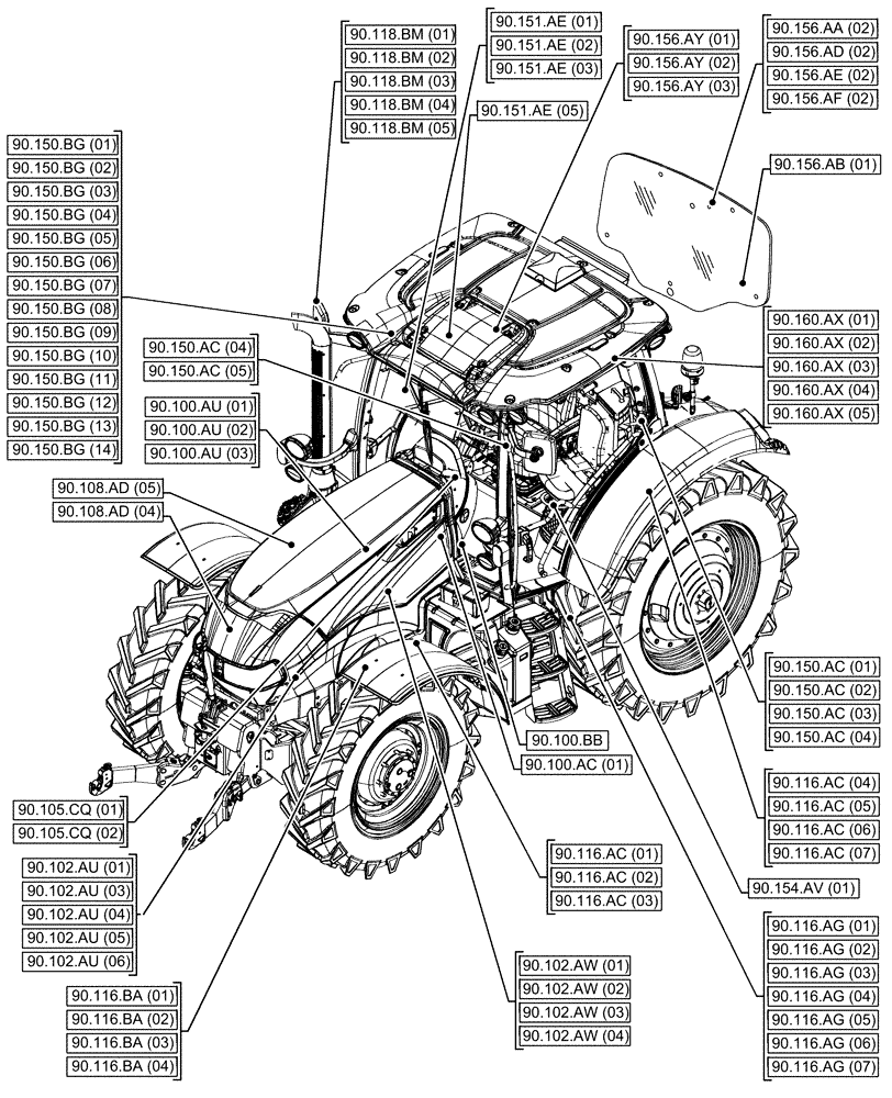 Схема запчастей Case IH MAXXUM 115 - (00.000.90[01]) - PICTORIAL INDEX - PLATFORM, CAB, BODYWORK AND DECALS (00) - GENERAL & PICTORIAL INDEX