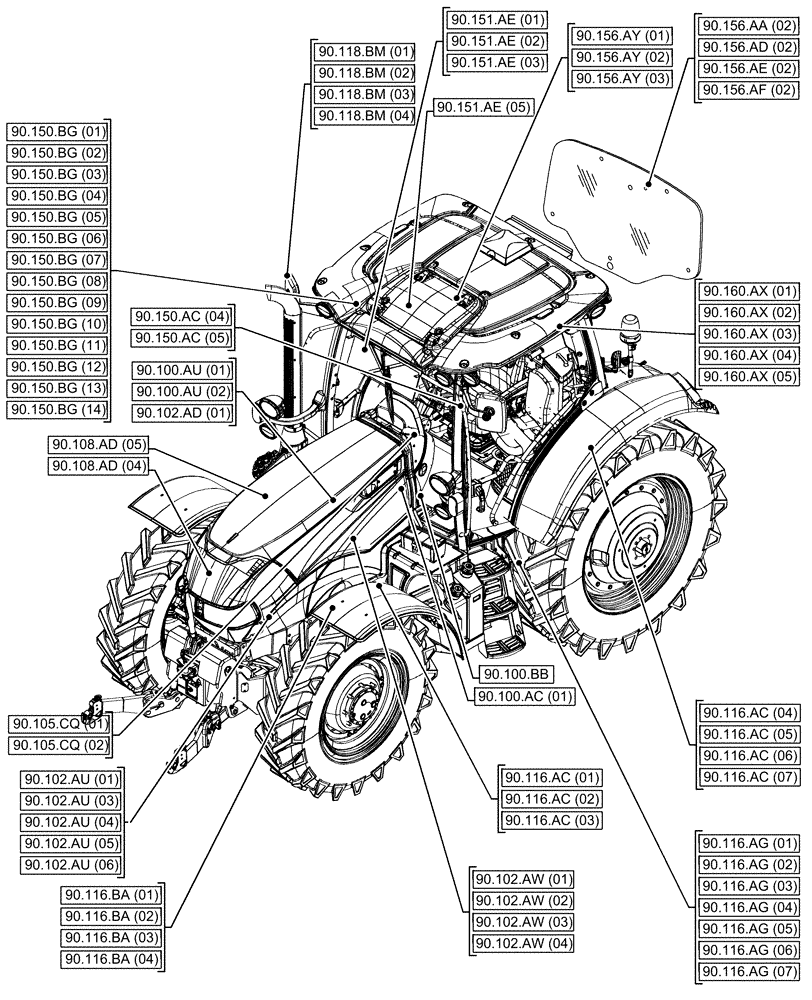 Схема запчастей Case IH MAXXUM 145 - (00.000.90[01]) - PICTORIAL INDEX - PLATFORM, CAB, BODYWORK AND DECALS (00) - GENERAL & PICTORIAL INDEX