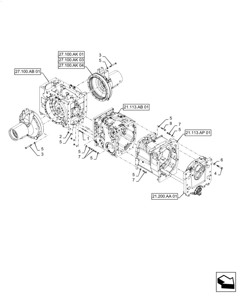 Схема запчастей Case IH MAGNUM 340 - (21.113.AD[01]) - VAR - 429330, 429331, 429332, 429333 - BOLTS, TRANSMISSION HOUSING, POWERSHIFT (21) - TRANSMISSION