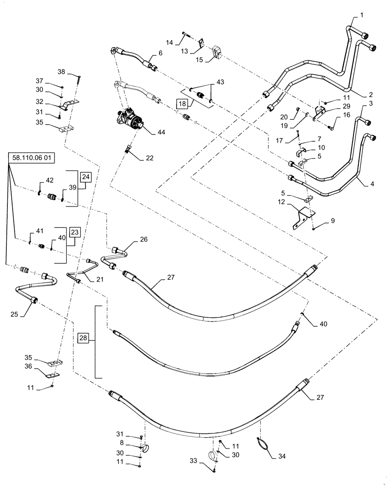 Схема запчастей Case IH 3162 - (35.410.08[01]) - HYDRAULIC SYSTEM, FLEX DRAPER, BSN - YEH040861 (35) - HYDRAULIC SYSTEMS