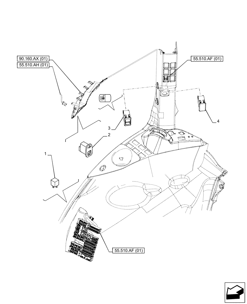 Схема запчастей Case IH PUMA 150 - (55.512.AH) - VAR - 391297, 758662 - ELECTRIC MIRROR, SWITCH (55) - ELECTRICAL SYSTEMS