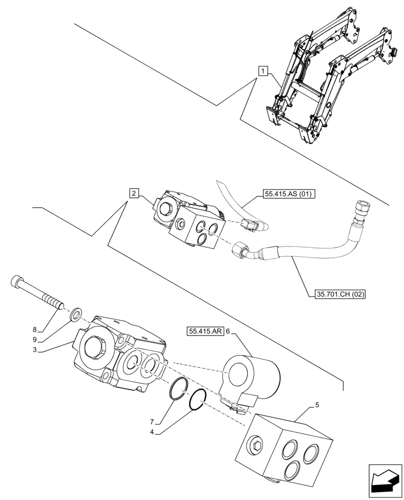 Схема запчастей Case IH FARMALL 115C - (35.701.CE[02]) - VAR - 336735, 336739, 336745, 336747 - LOADER BUCKET, VALVE (35) - HYDRAULIC SYSTEMS