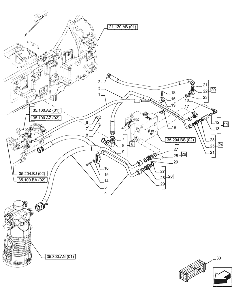 Схема запчастей Case IH PUMA 220 - (35.204.BS[04]) - VAR - 758064 - 1 ELECTRONIC MID MOUNTED VALVES, LINE (35) - HYDRAULIC SYSTEMS