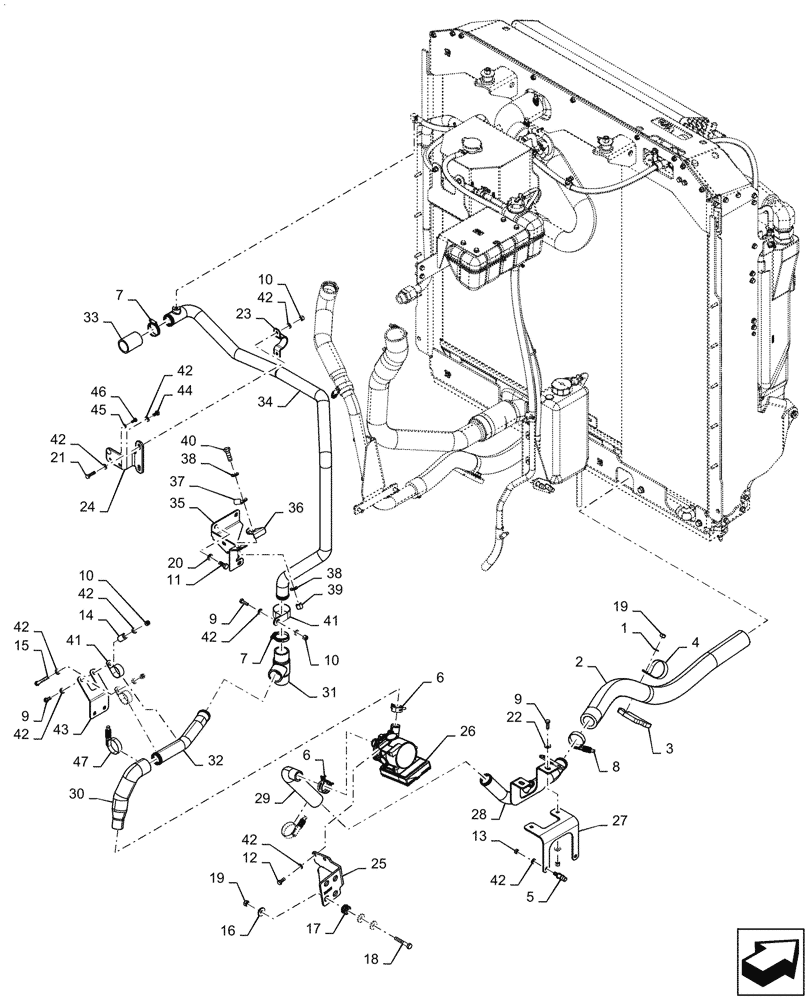 Схема запчастей Case IH QUADTRAC 620 - (10.400.BB[02]) - RADIATOR & HOSE, RIGHT SIDE, 540, 580, 620, ASN ZEF303238 (10) - ENGINE