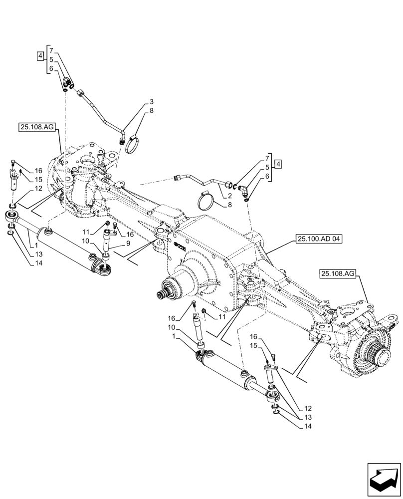 Схема запчастей Case IH FARMALL 130A - (41.216.AN[01]) - VAR - 390509 - FRONT AXLE, STEERING CYLINDER (41) - STEERING